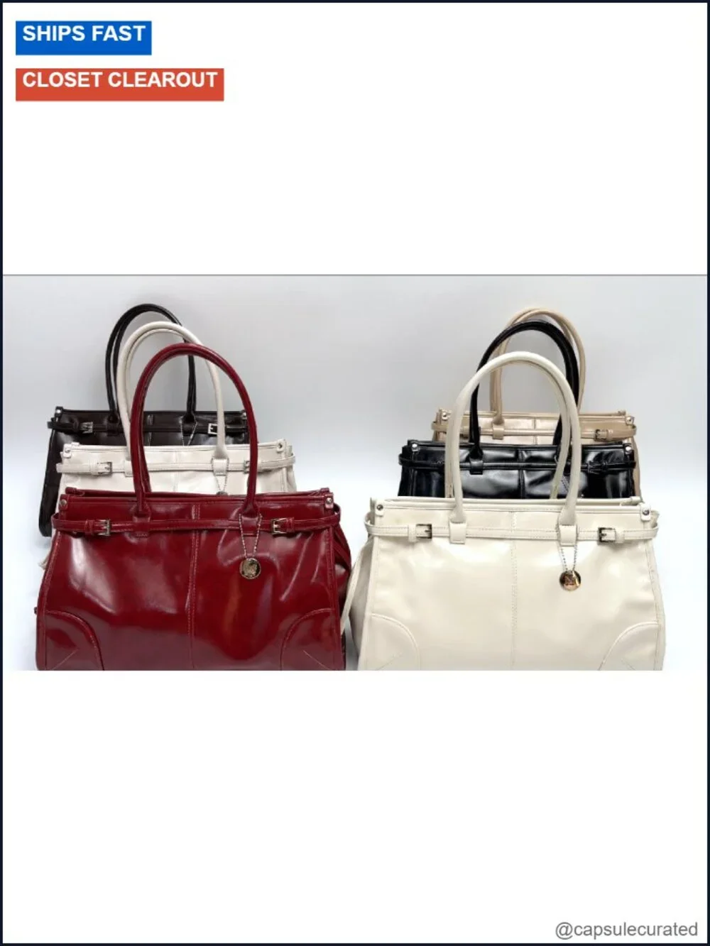 Vegan Leather Satchel Handbag with Adjustable Strap, Top Handle, Fits Tablet